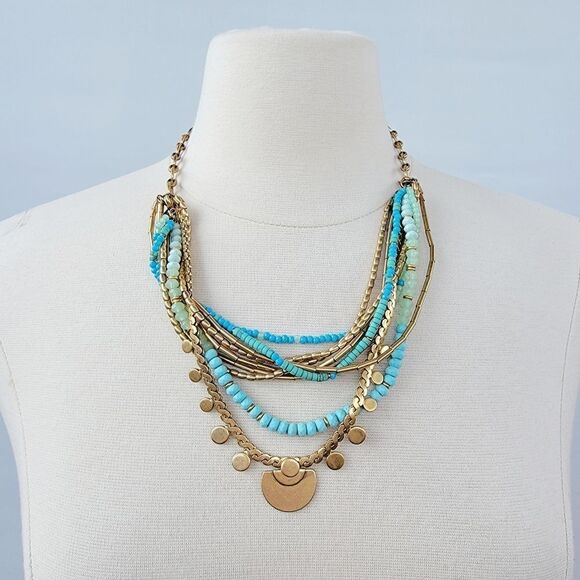 Stella & Dot Isa Gold Disc Turquoise Multi Strand Adjustable Necklace - Picture 12 of 12